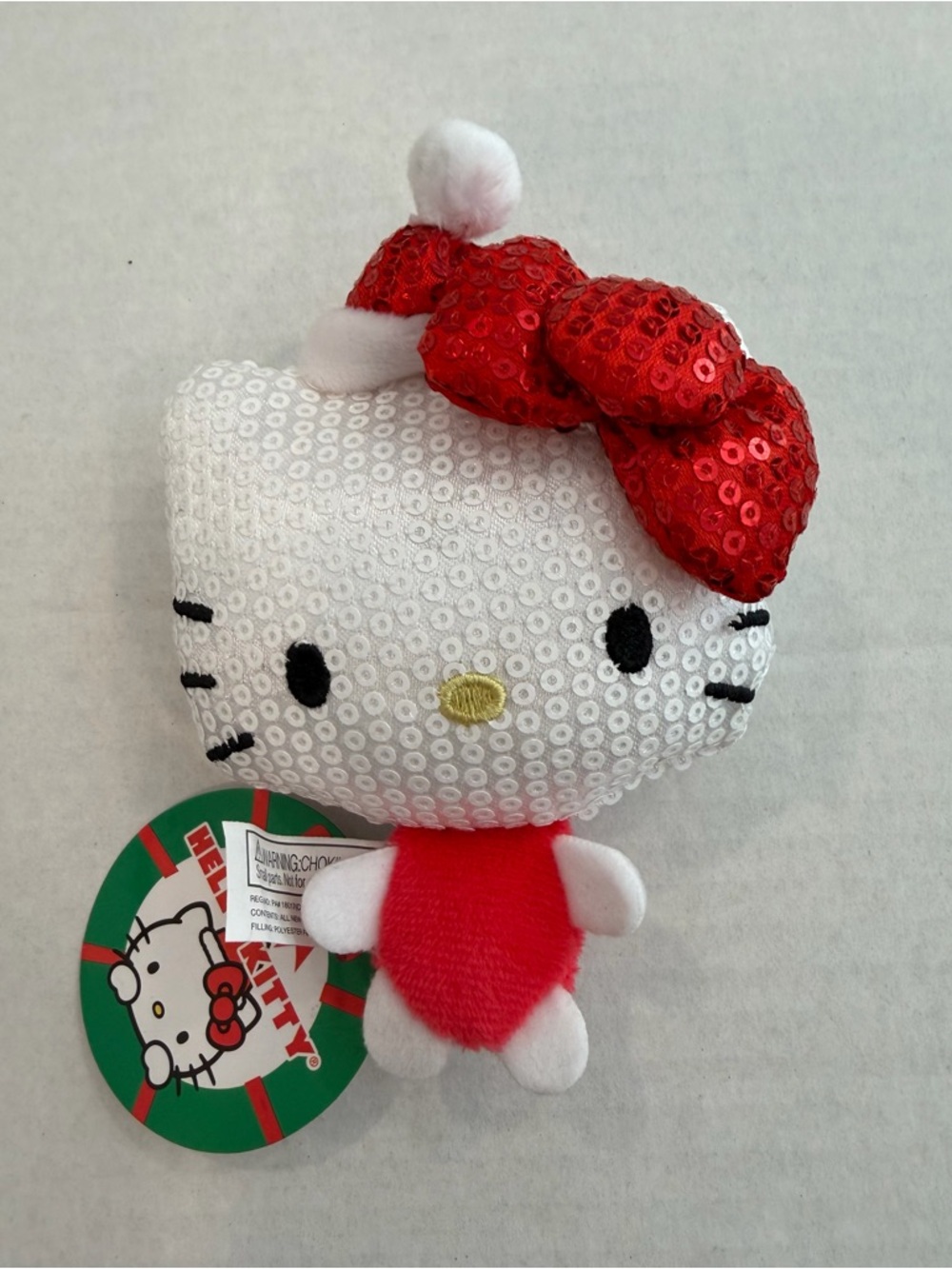 NWT 2021 Sanrio Hello Kitty Red White Christmas Sequin Plush Holiday Ornament